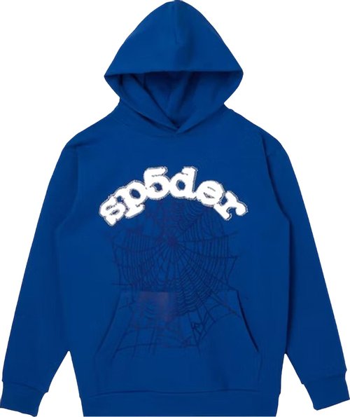 Sp5der Logo Print Blue Hoodie