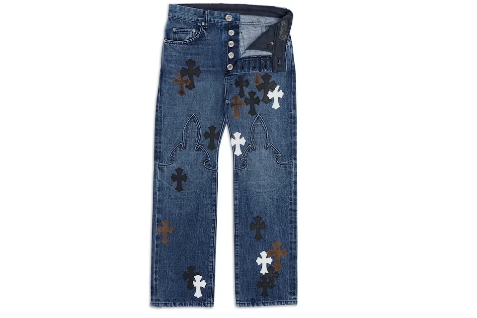 Chrome Hearts Fleur Knee Cross Patch Jeans